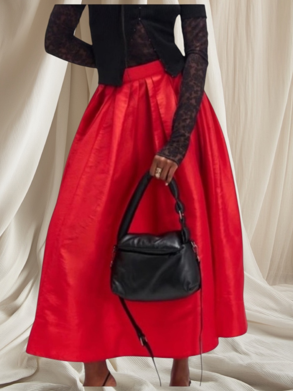 FREE PEOPLE EMELIA RED SATIN FULL MIDI SKIRT XS SMALL